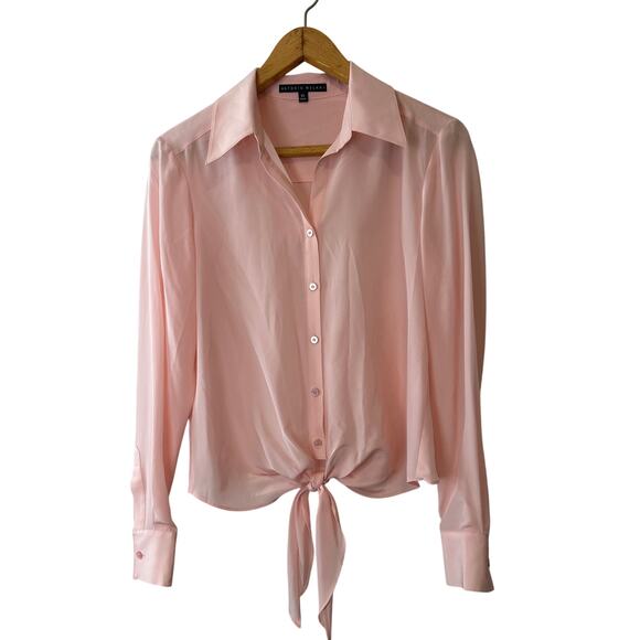 Antonio Melani NWT Pink Silk Button Down Blouse with Tie Waist Accent Size XS - Picture 1 of 8